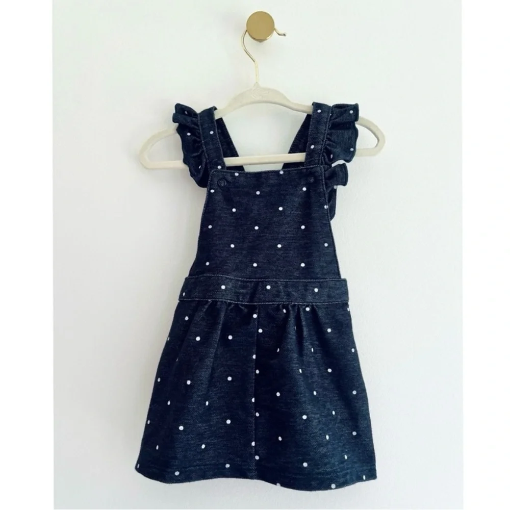 CARTER’S Dark Blue Polka Dot Flutter Sleeve Skirtall Dress BABY 6 MTHS Like New